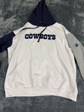 NFL Dallas Cowboys Mens White Navy Gray Colorblock Pullover Hoodie 3XL